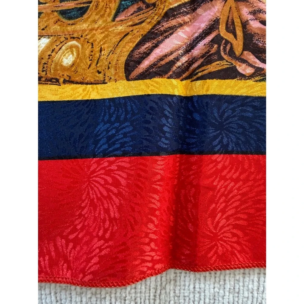 Vintage Peacock Silk Trading Co Santa Christmas Lg Square Scarf Navy Red Retro